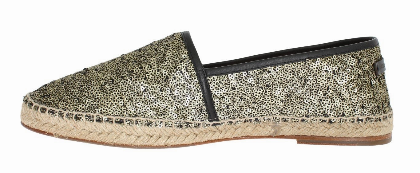 Gold Sequined Logo Loafers Espadrilles Slipper Espadrilles