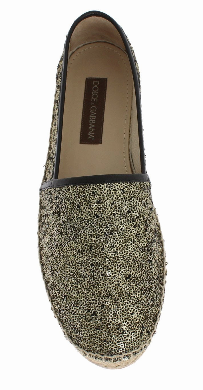 Summer Espadrilles Wedges Gold Sequined Logo Loafers Espadrilles