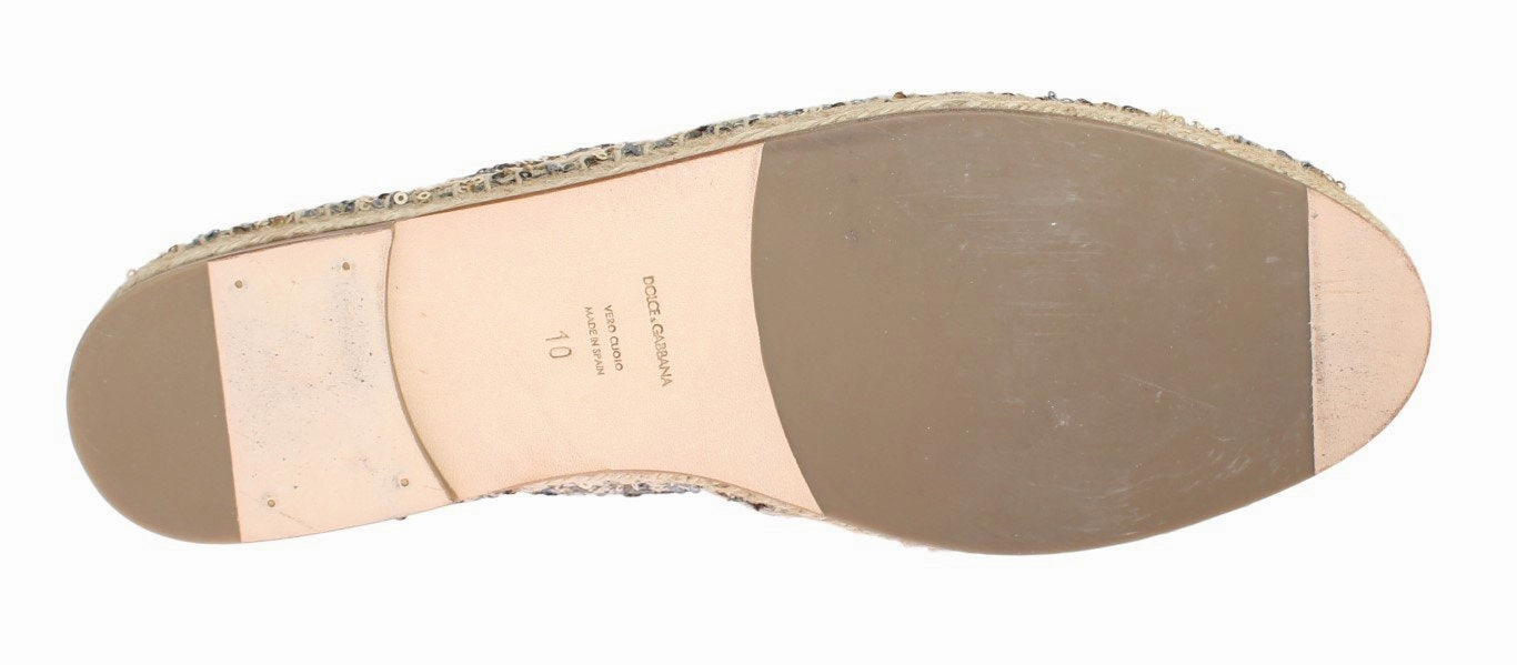 Kate Spade Espadrille Flats Gold Silver Sequined Logo Espadrilles