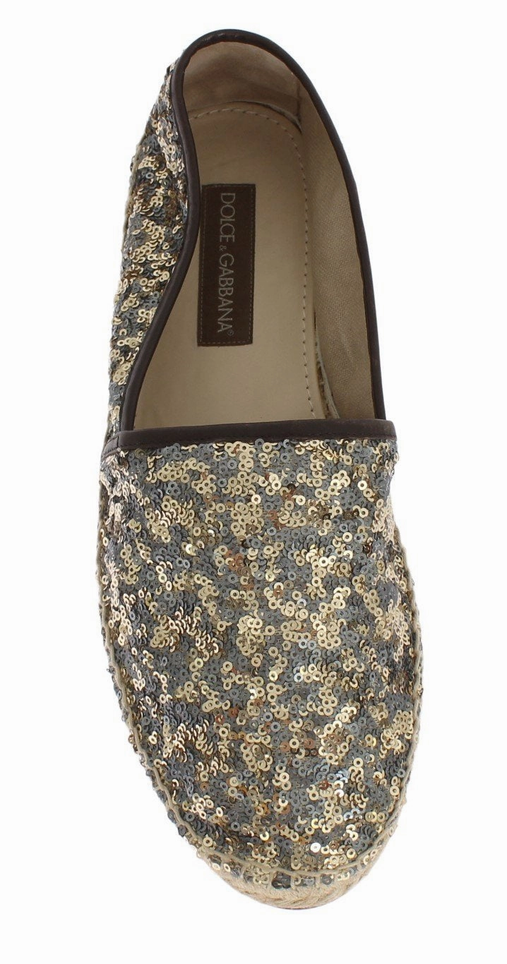 Gold Silver Sequined Logo Espadrilles Espadrille Flats Peep Toe