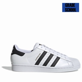 Grade School Adidas Superstar J Shoes - White/Black For Walking And Running