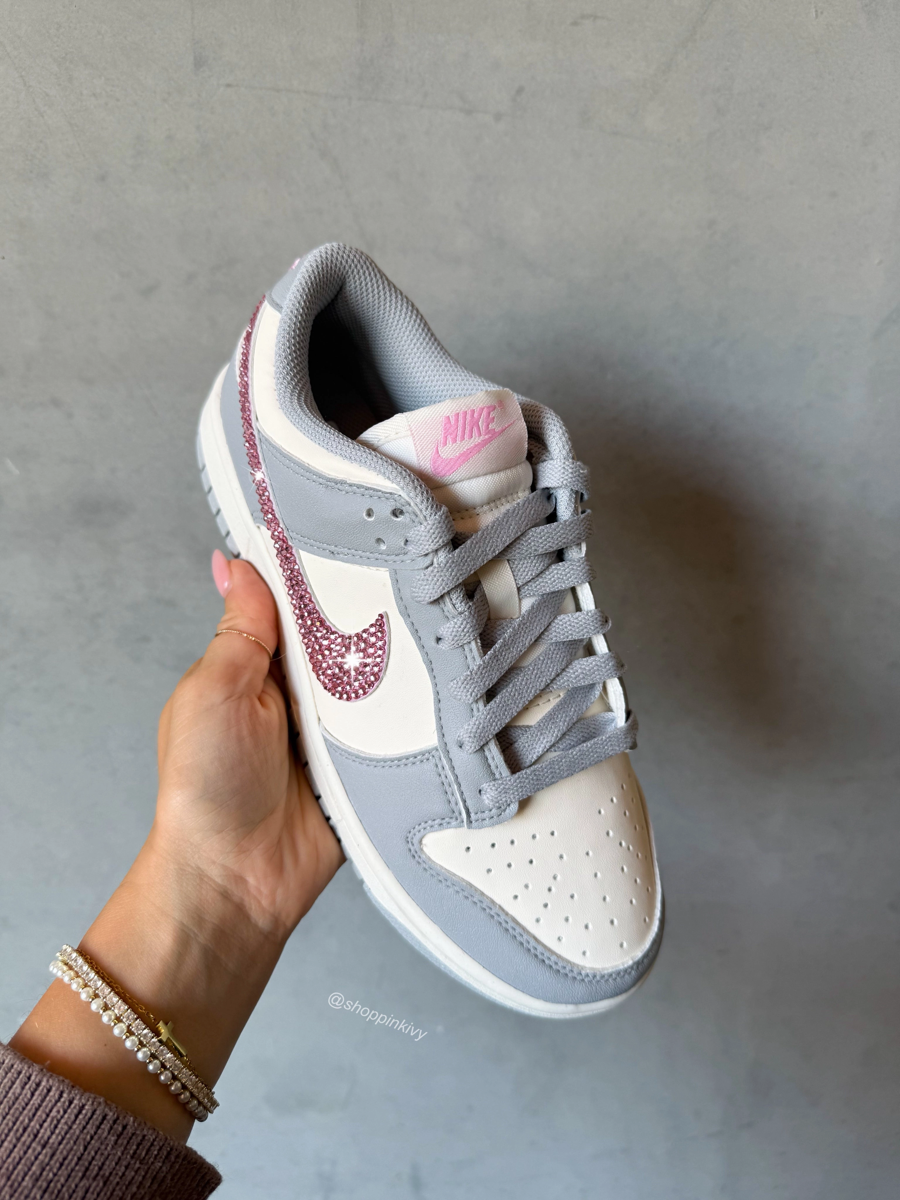 Gray Pink Swarovski Womens Nike Dunk Shoes Adidas Throwstar Shoes