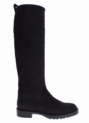 Gray Suede Goatskin Flat Boots Comfortable Wide Flat Shoes