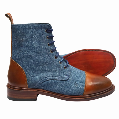 Water Boots Handcrafted Boots, Bespoke Boots, Handmade Boots Goodyear Welted Handstiched Tailor-made Boots, Premium Quality Leather & Fabric Men's Boots