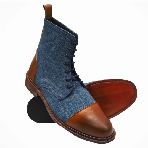 Handcrafted Boots, Bespoke Boots, Handmade Boots Goodyear Welted Handstiched Tailor-made Boots, Premium Quality Leather & Fabric Men's Boots Frye Biker Boots
