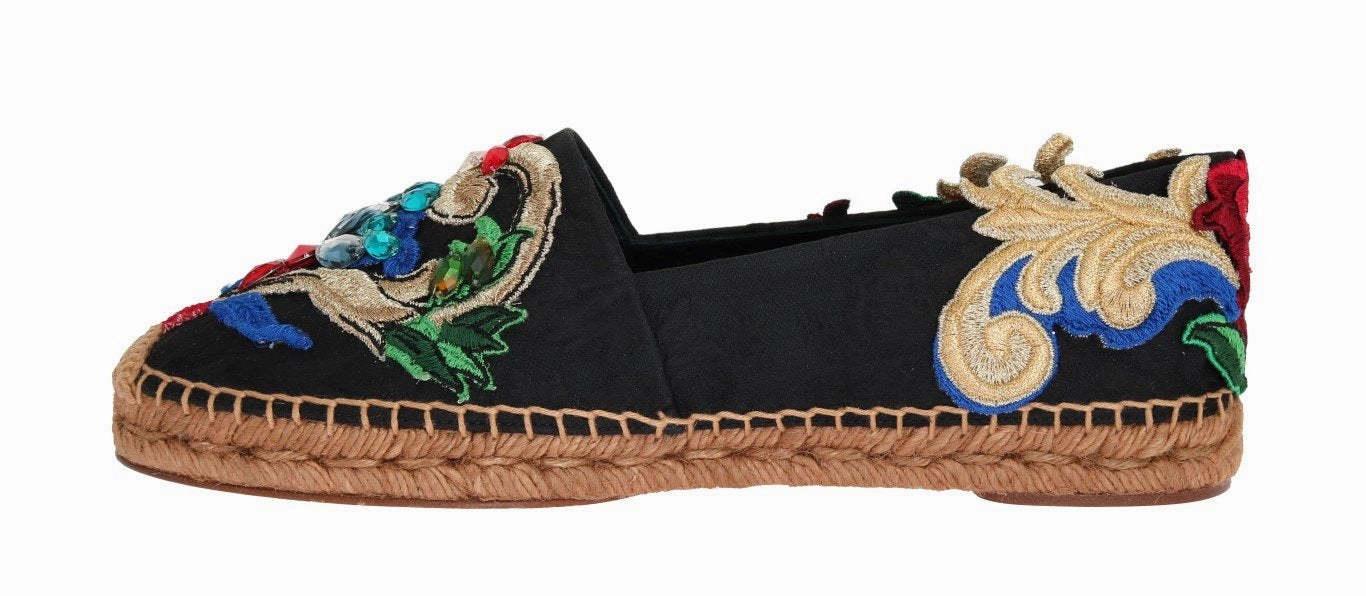 Supportive Shoes Flat Feet Black Brocade Crystal Espadrilles Shoes