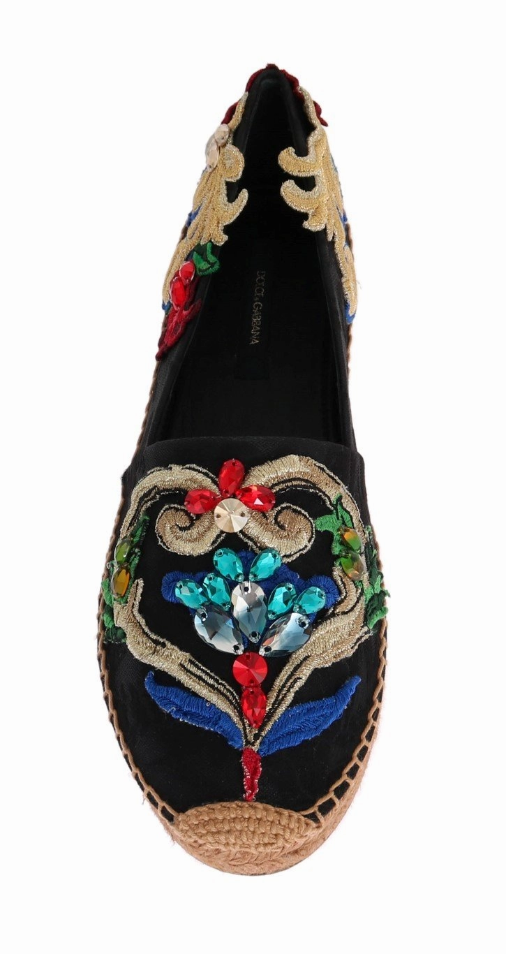 Good Shoes For Nurses With Flat Feet Black Brocade Crystal Espadrilles Shoes