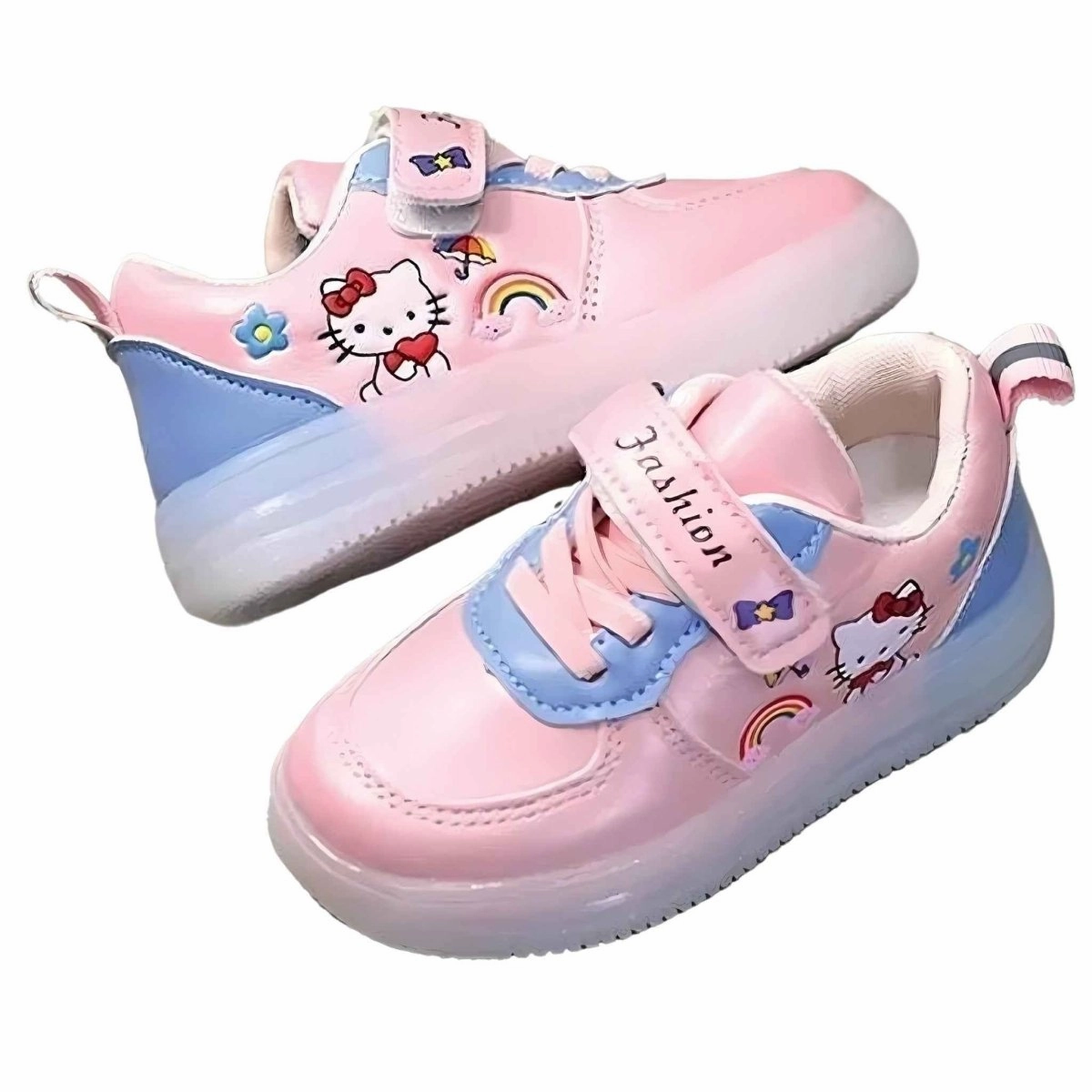 Hello Kitty Light Up Kids Shoes - Cute Cat Design Chocolate Sneakers
