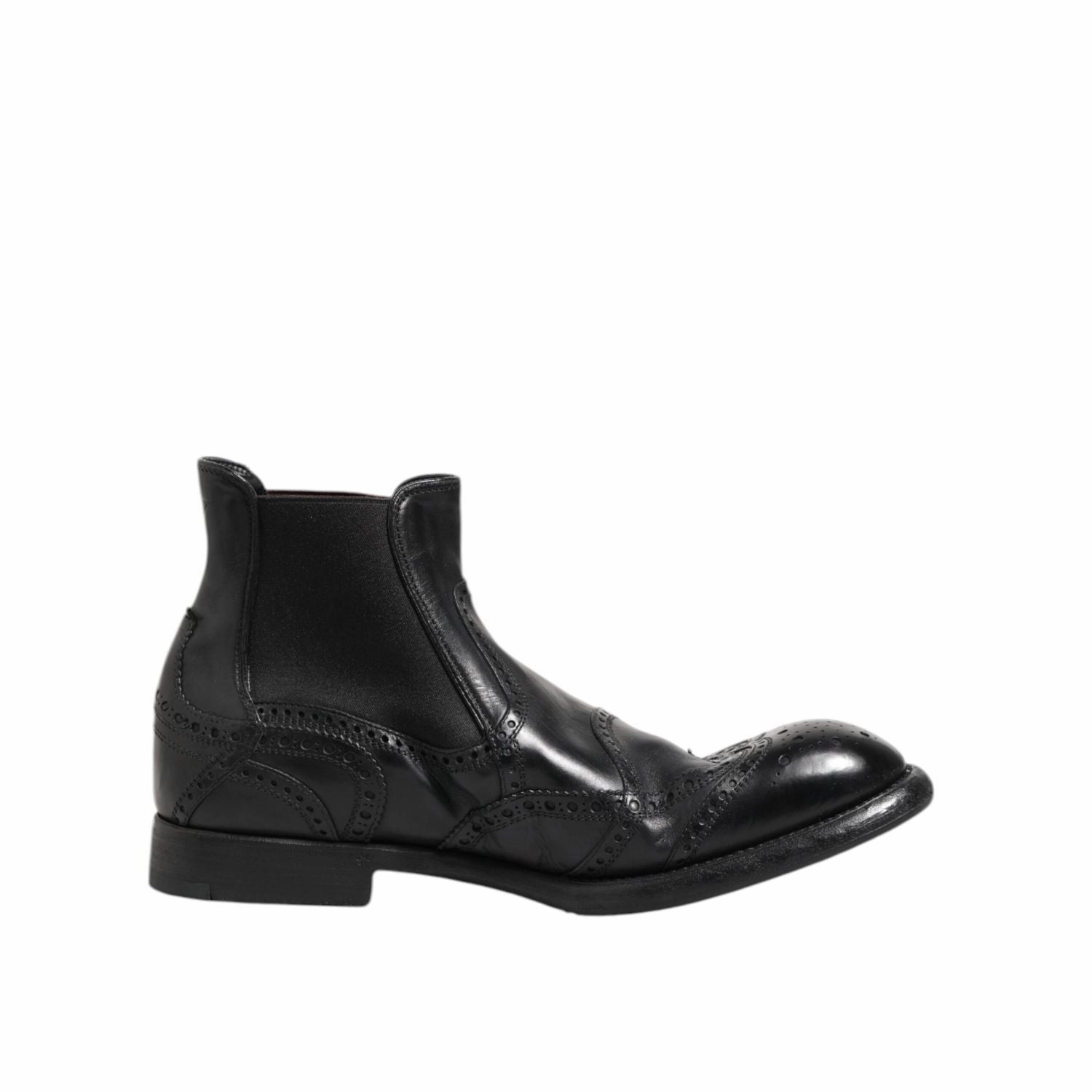 Two Boots Pizza Dolce & Gabbana Black Leather Ankle Boots Slip On Shoes