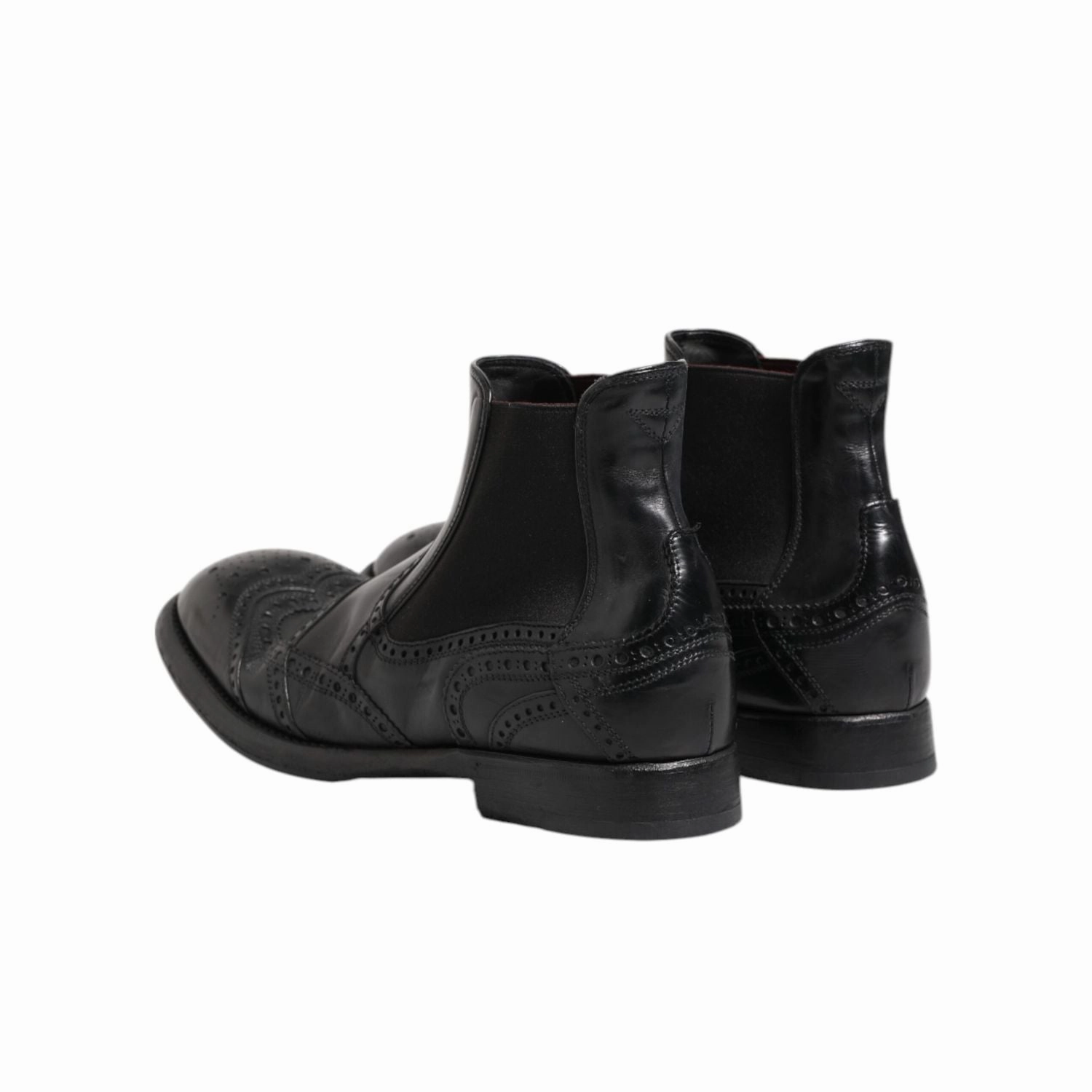 Dolce & Gabbana Black Leather Ankle Boots Slip On Shoes Foam Boots