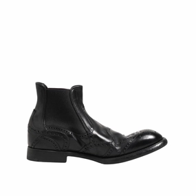 Black Rider Boots Dolce & Gabbana Black Leather Ankle Boots Slip On Shoes