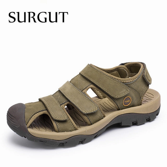 High Quality Men Genuine Leather Sandals Breathable Comfortable Cozy Summer Shoes Fashion Flat Male Sandals Flat Exercise Shoes