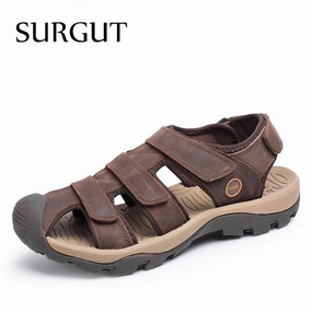 High Quality Men Genuine Leather Sandals Breathable Comfortable Cozy Summer Shoes Fashion Flat Male Sandals Cheap Flat Wedding Shoes