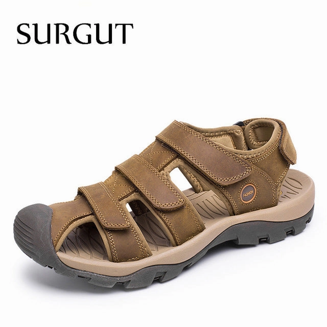 High Quality Men Genuine Leather Sandals Breathable Comfortable Cozy Summer Shoes Fashion Flat Male Sandals Carolina Herrera Shoes