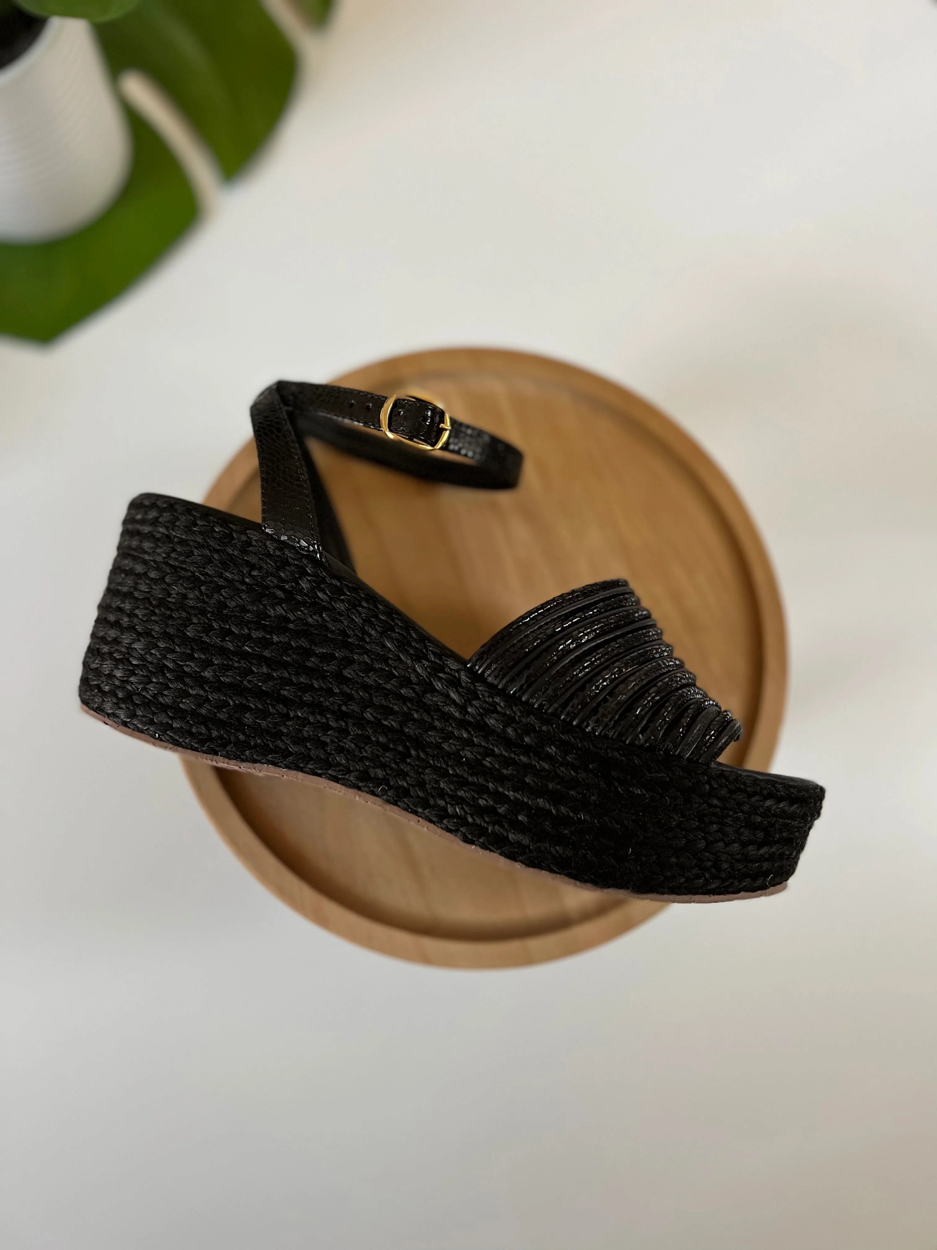 Holly Black Espadrilles - Low High Peep Toe Espadrilles