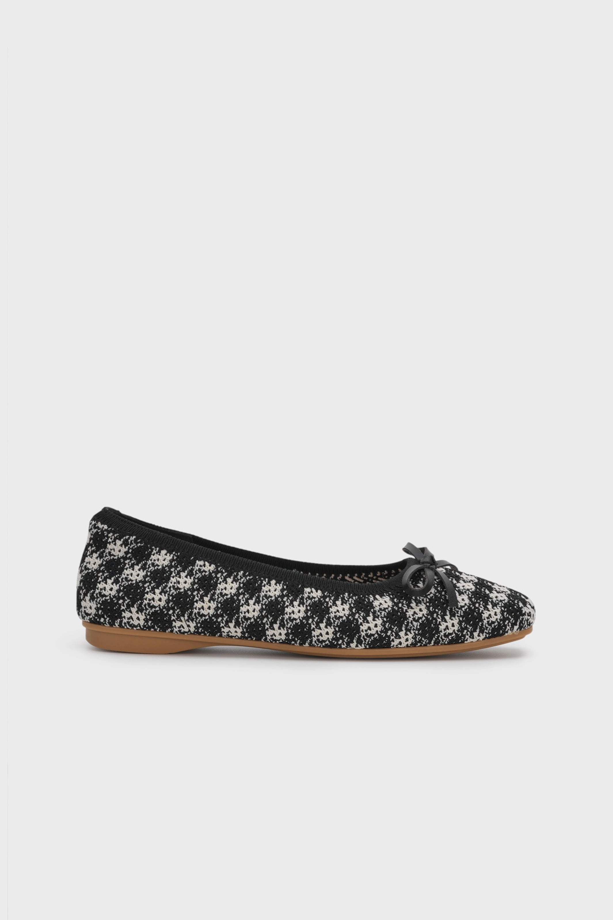 HOUNDSTOOTH FLAT BALLERINA WITH RIBBON DETAIL Flat Plastic Shoes