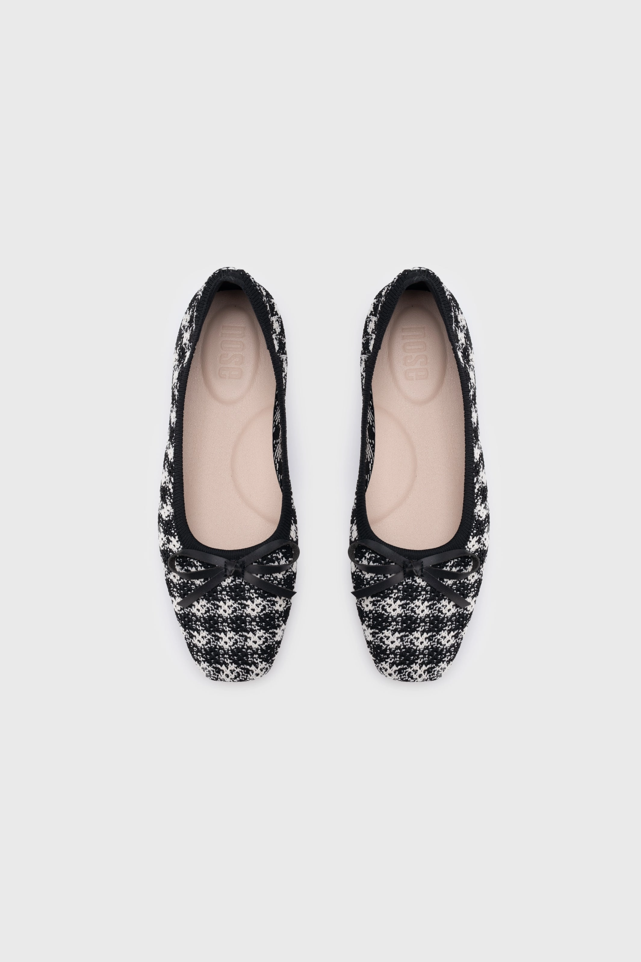 Studded Flat Shoes HOUNDSTOOTH FLAT BALLERINA WITH RIBBON DETAIL