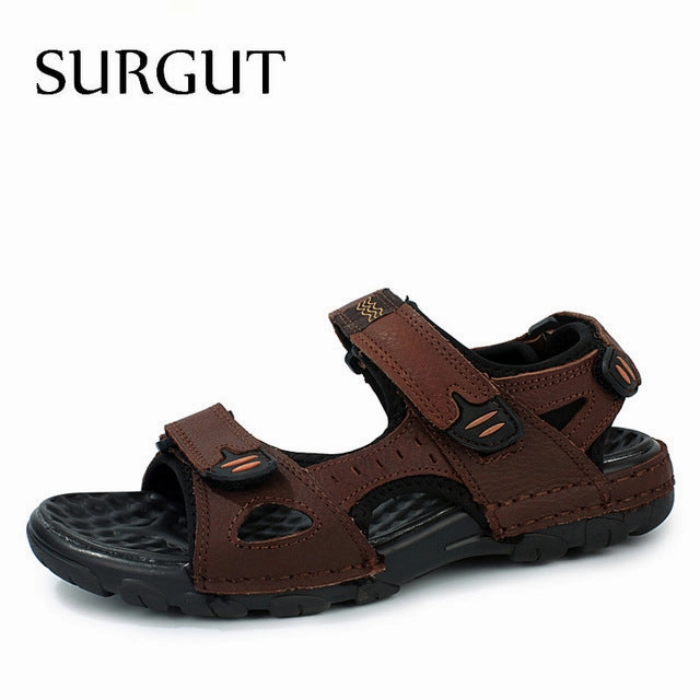 High Quality Genuine Leather Men Sandals Summer Casual Men Footwear Shoes Men Flat Breathable Leather Sandals Mary Jane Style Flat Shoes