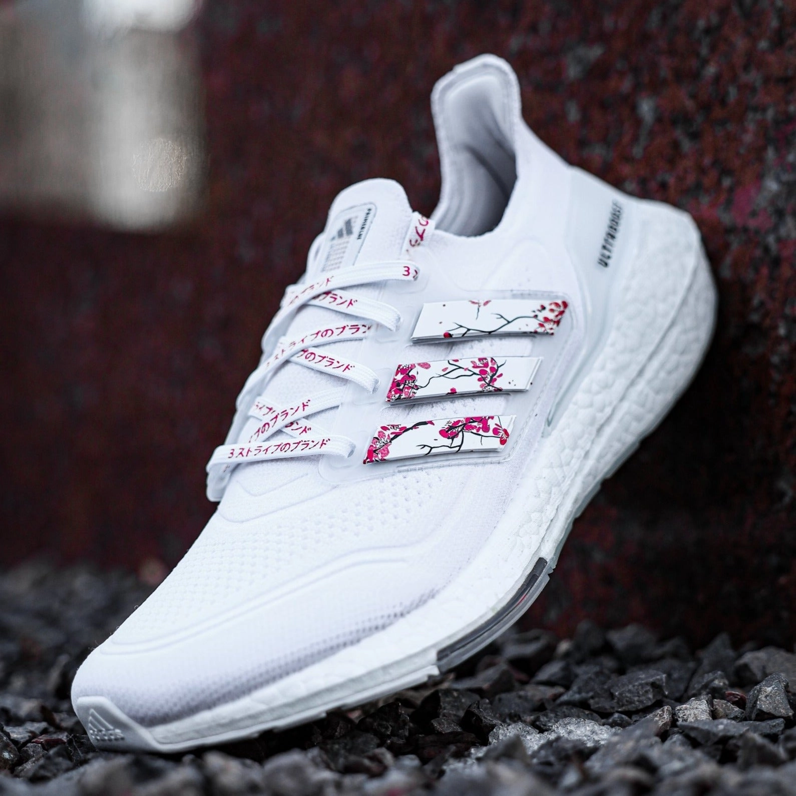 White Cherry Blossom Stripes for Ultra Boost 22 / 21 Adidas Stabil Squash Shoes
