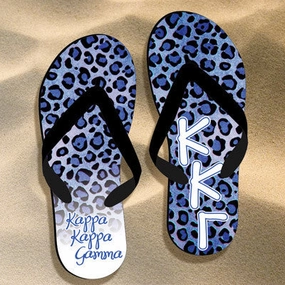 Kappa Kappa Gamma Cheetah Print Flip Flops - SBL100 - SUB Button Flip Flops