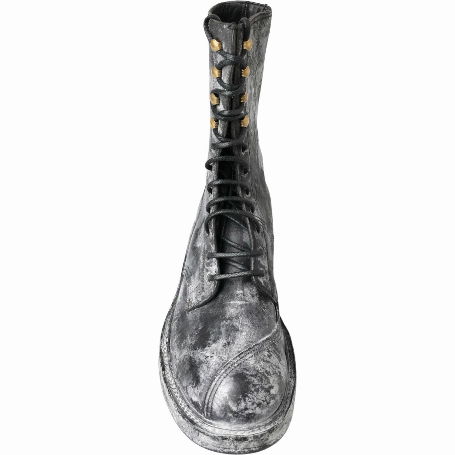 Legionnaire Boots Dolce & Gabbana Black Gray Leather Mid Calf Boots Shoes