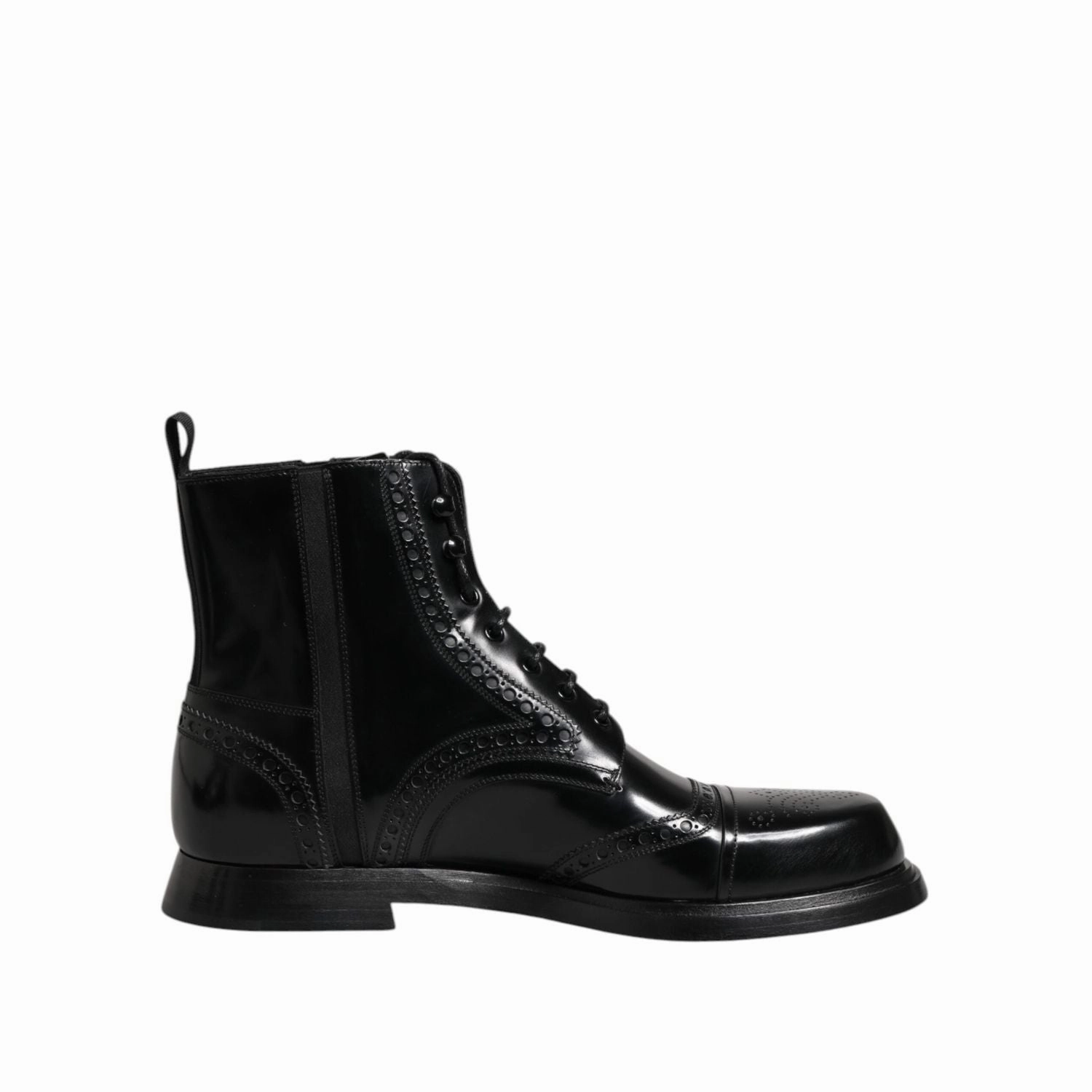 Dolce & Gabbana Black Leather Lace Up Mid Calf Boots Shoes Rocky's Boots