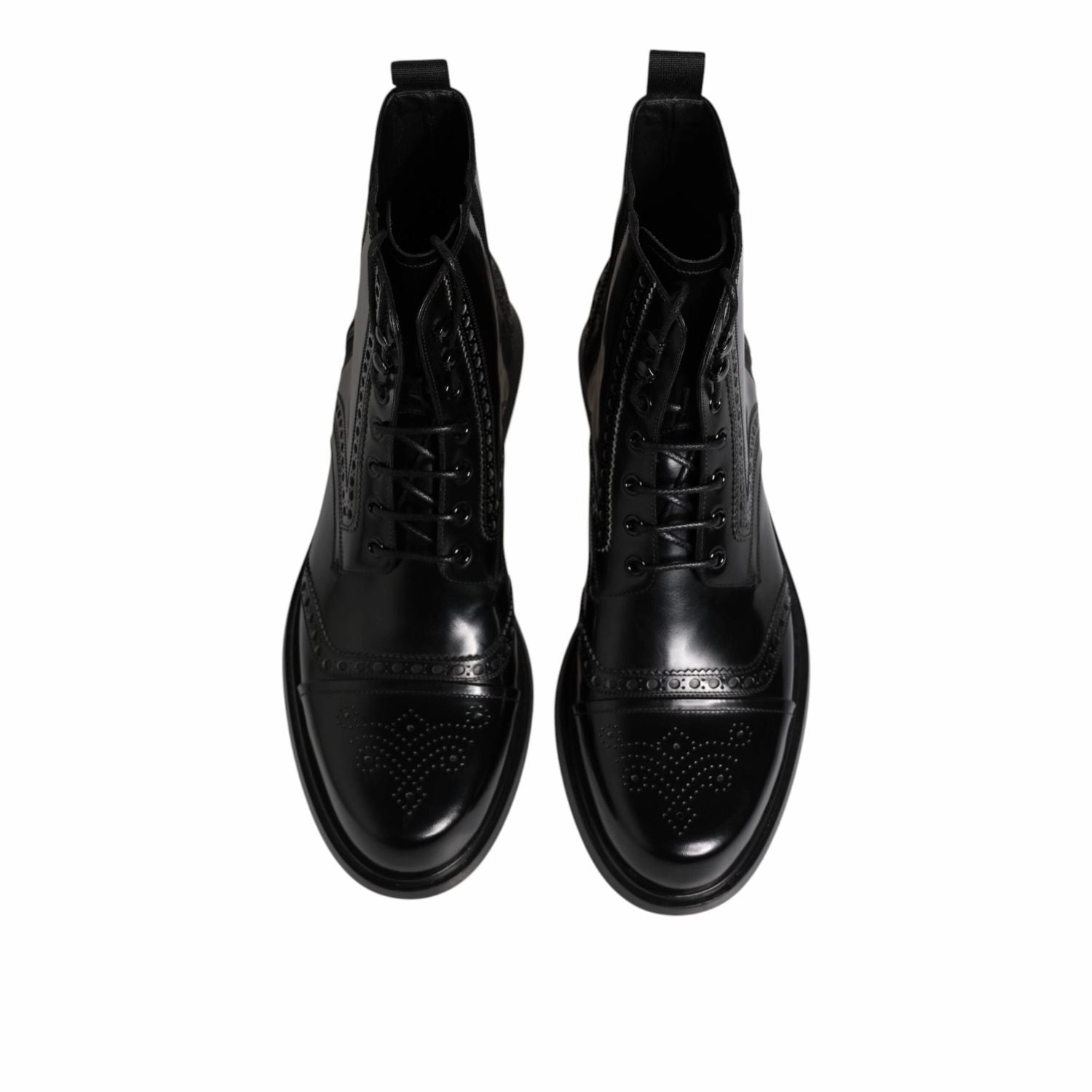 Black Pointy Boots Dolce & Gabbana Black Leather Lace Up Mid Calf Boots Shoes