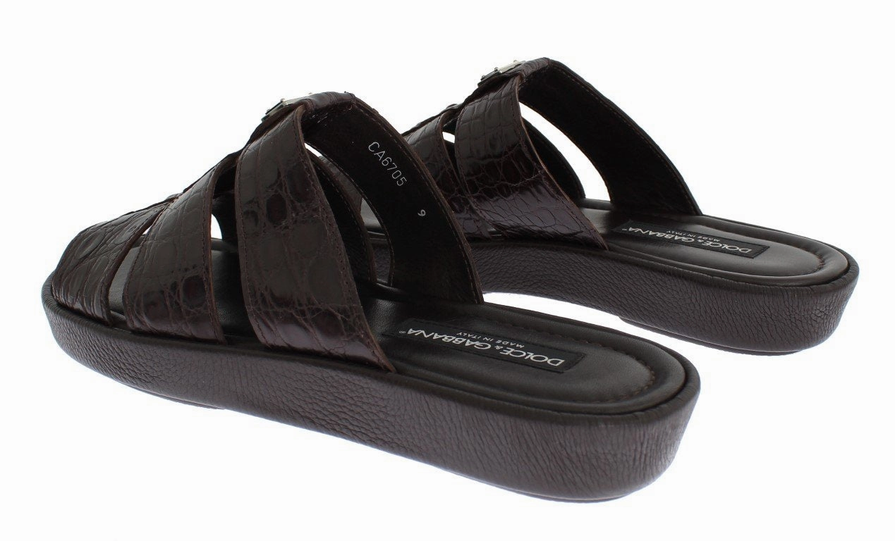 Brown Caiman Crocodile Leather Sandal Shoes Wide Toe Box Sandals