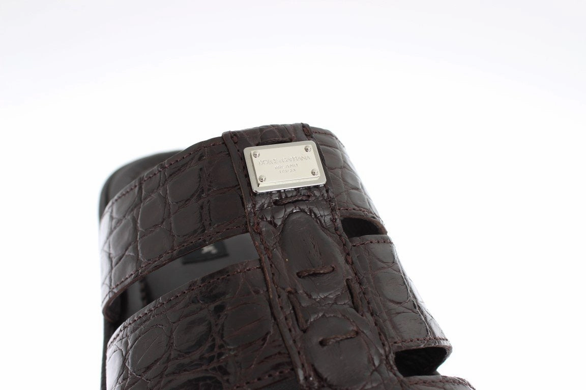 Ankle Strap Thong Sandals Brown Caiman Crocodile Leather Sandal Shoes