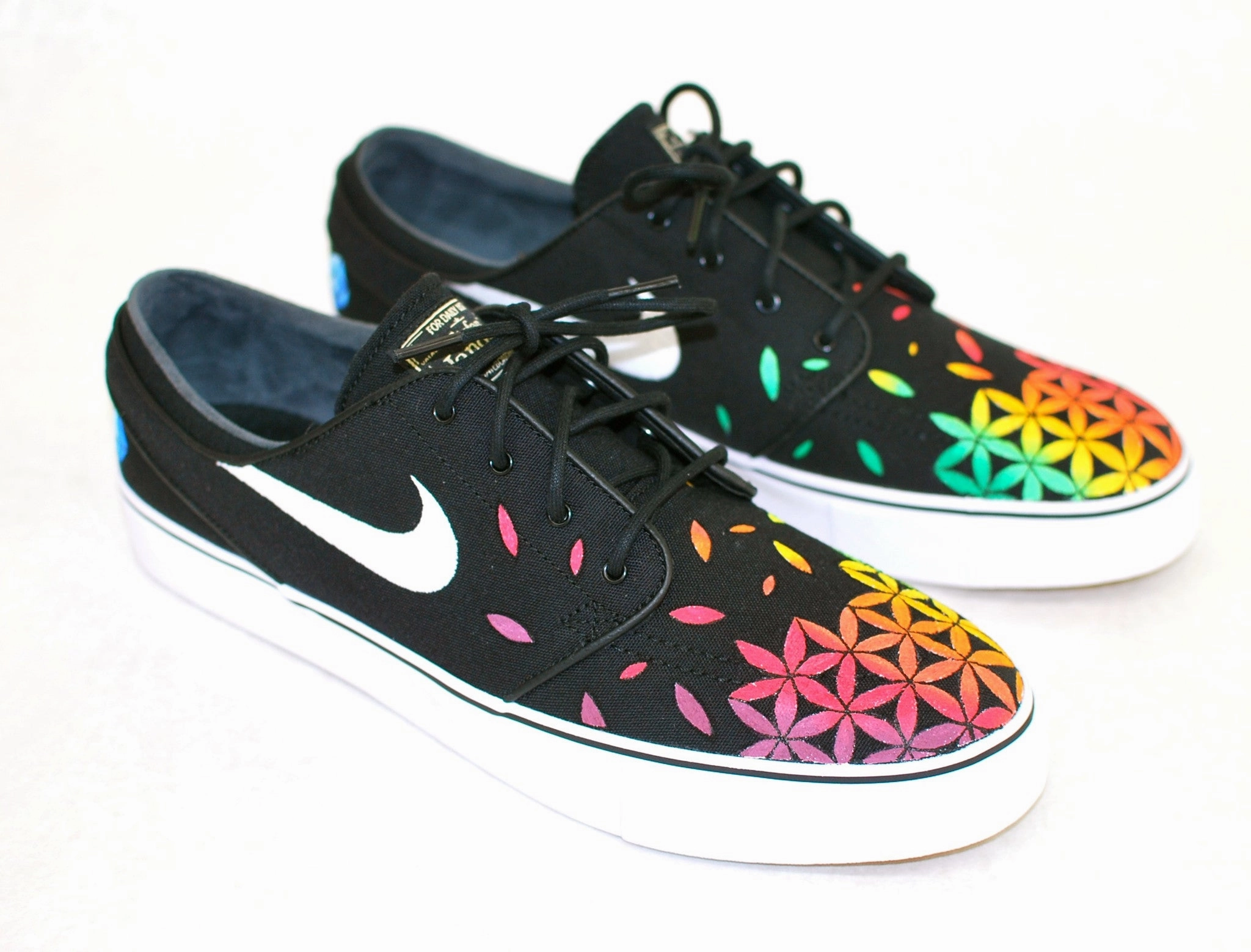 Custom Hand Painted Nike Zoom Stefan Janoski Sneakers - Rasta Sacred Geometry Flower of Life pattern Asics Gel-tactic 12 Indoor Sport Shoe