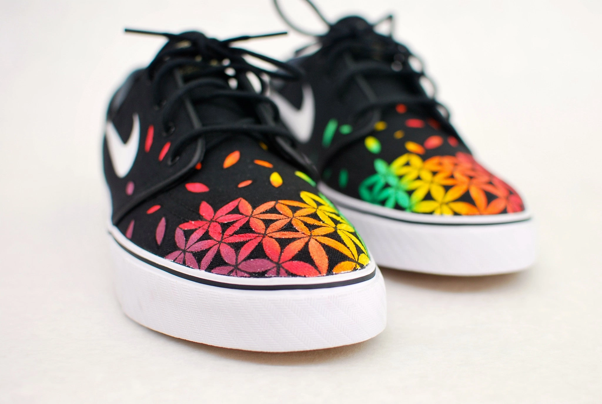 Custom Hand Painted Nike Zoom Stefan Janoski Sneakers - Rasta Sacred Geometry Flower of Life pattern Asics Japan S Pf Sportstyle Shoe