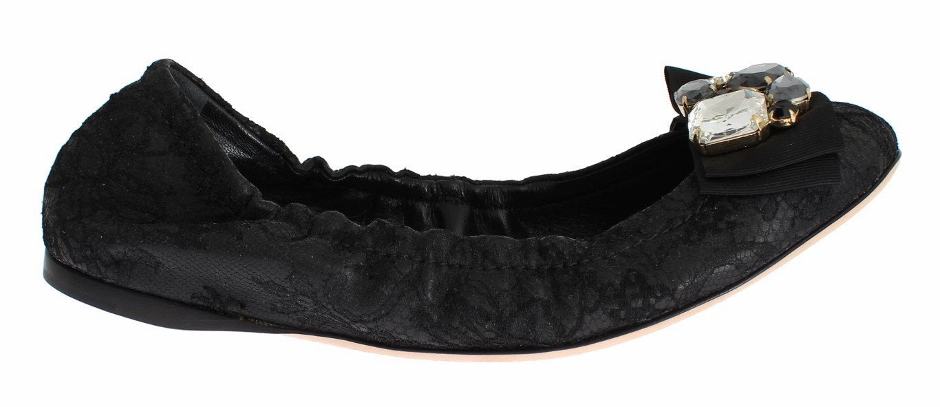 Black Taormina Lace Crystal Ballet Flat Shoes Good Running Shoes For Flat Feet And Weak Ankles