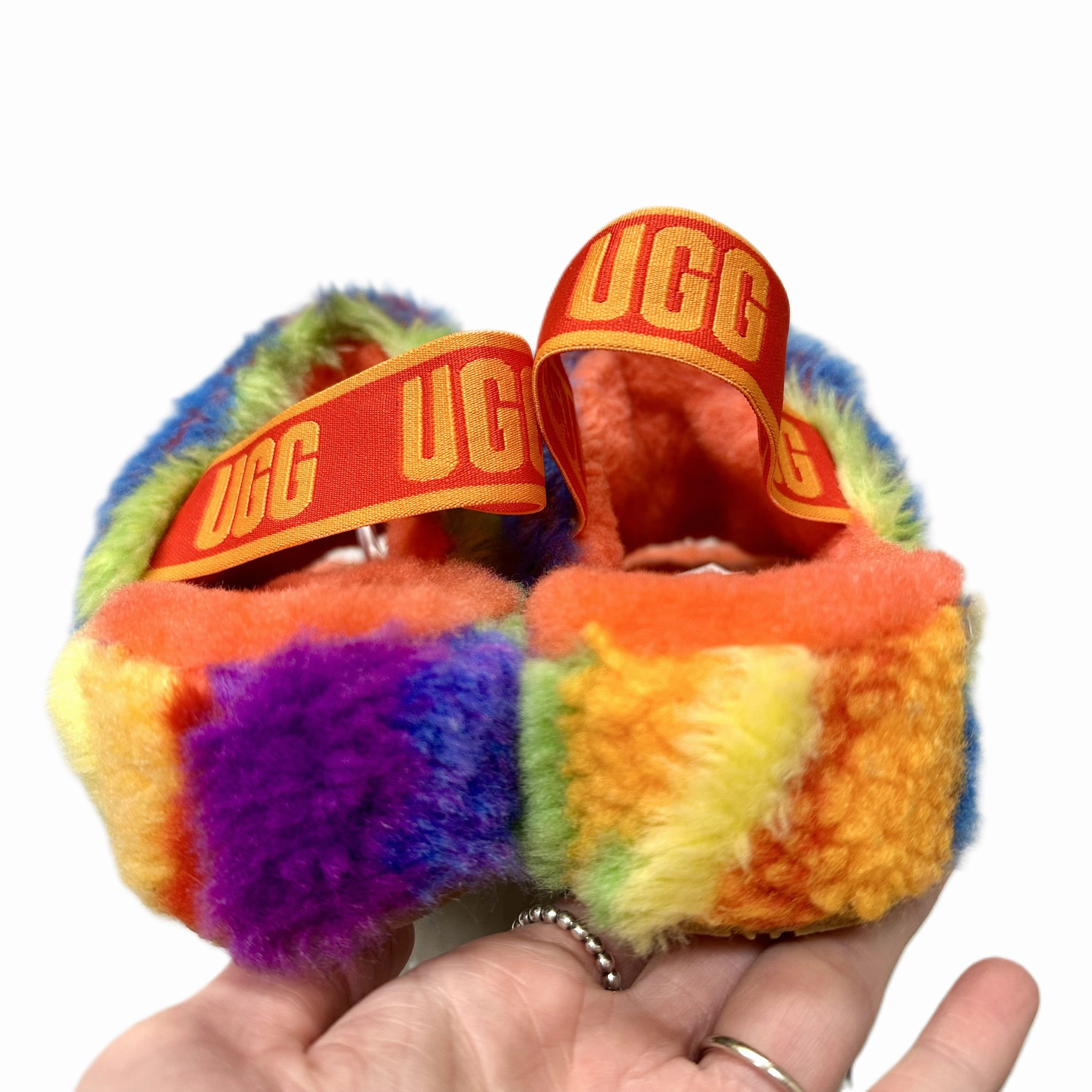 Slippers Designer By Ugg In Rainbow Print, Size: 5 Xx Wide Slippers