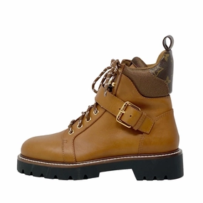 Louis Vuitton Cognac Monogram Ranger Combat Boots 38 Wide Leg Pants Flat Shoes