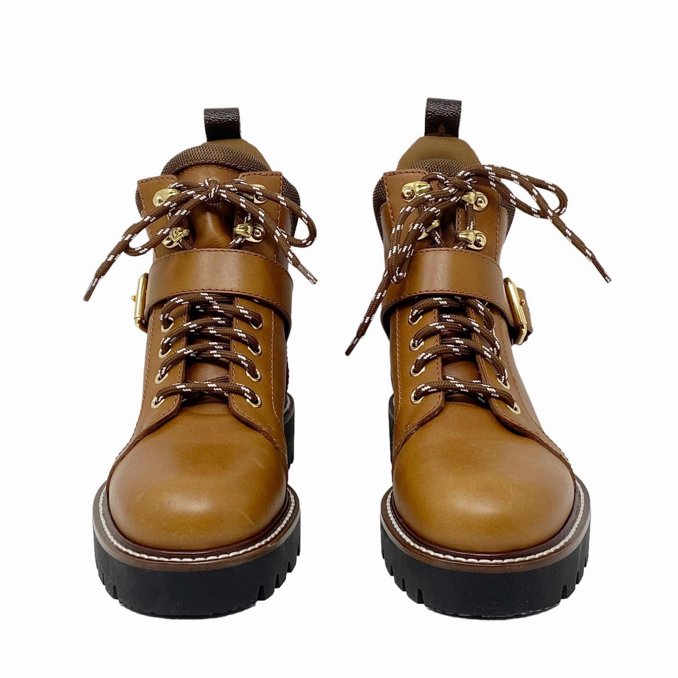 Fabulous Flat Shoes Louis Vuitton Cognac Monogram Ranger Combat Boots 38