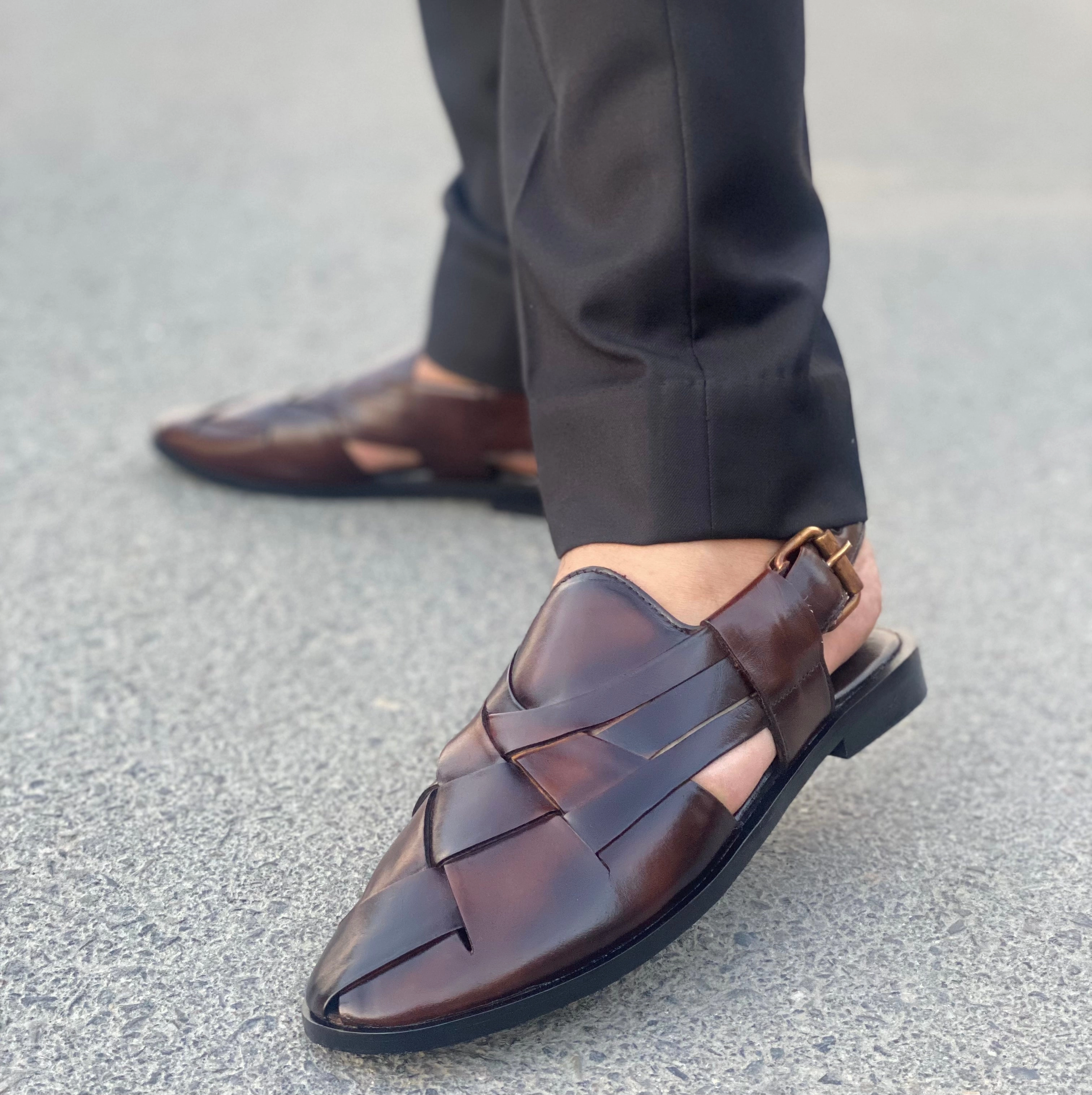 LS Pure Leather Handmade Criss Cross Peshawari Chappal 692 Dora Slippers