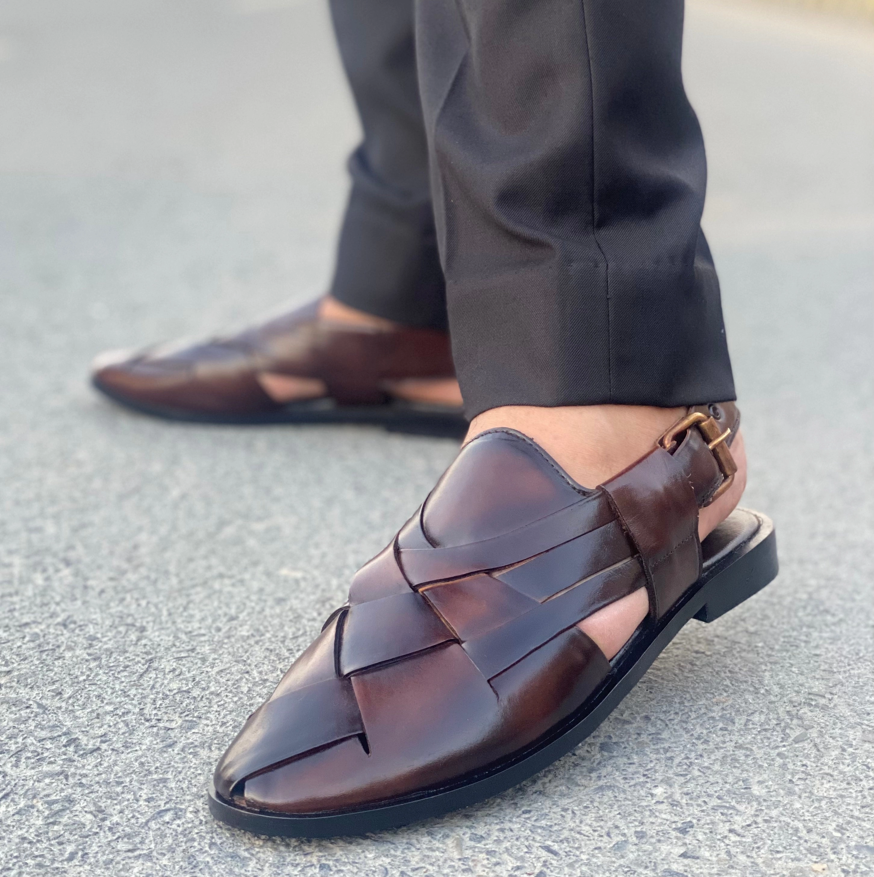 LS Pure Leather Handmade Criss Cross Peshawari Chappal 692 Super Fluffy Slippers