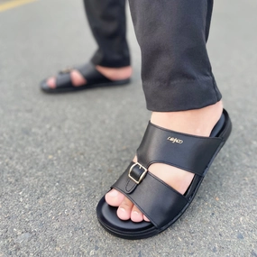 LS Pure leather Handmade MoccaStep Chappal LS-163 BLK Inc Slippers