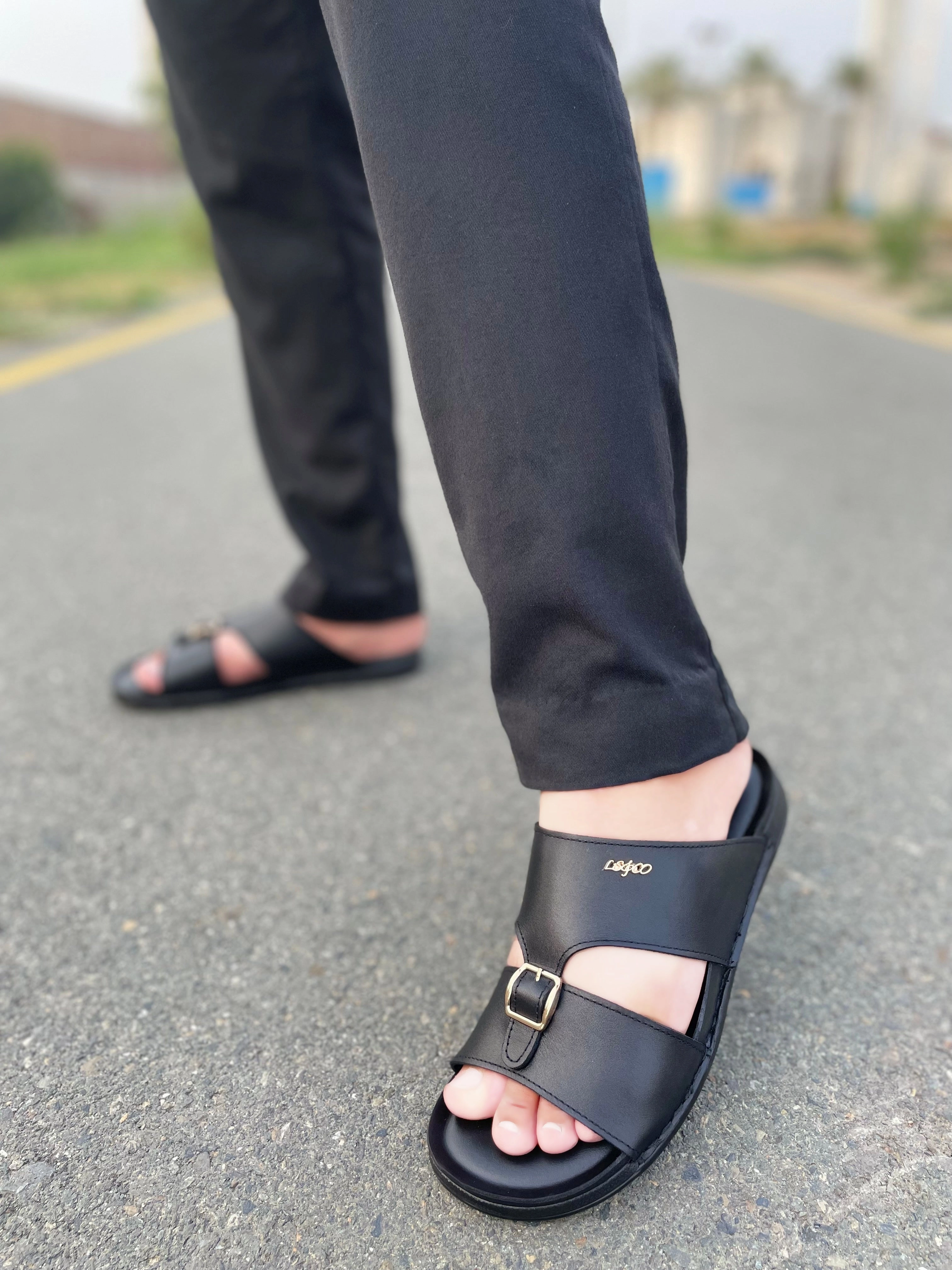 LS Pure leather Handmade MoccaStep Chappal LS-163 BLK F Off Slippers