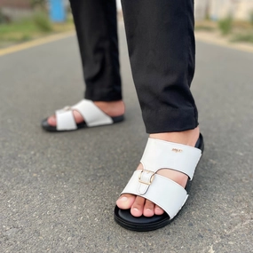 Bath Slippers LS Pure leather Handmade MoccaStep Chappal LS-163 WHITE