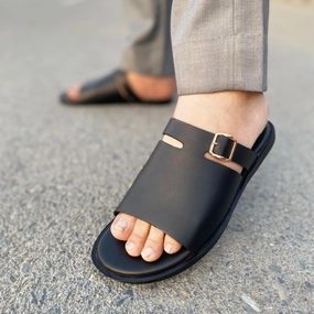 LS Pure Leather Handmade Padasa Chappal LS-137 BLK Custom Picture Slippers