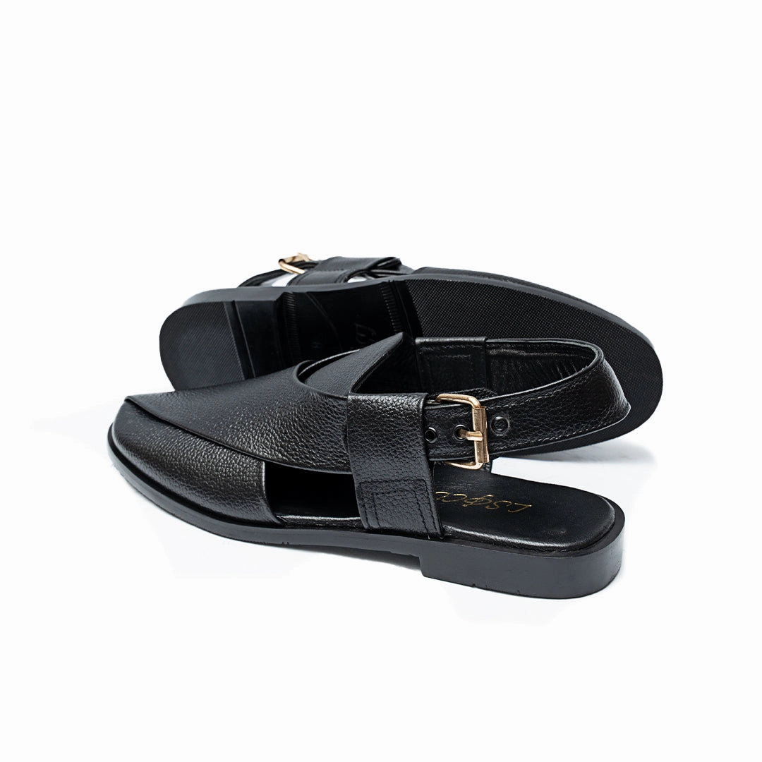 LS Pure Leather Handmade Peshawari Black Sandal-662 Shoes That Are Like Slippers