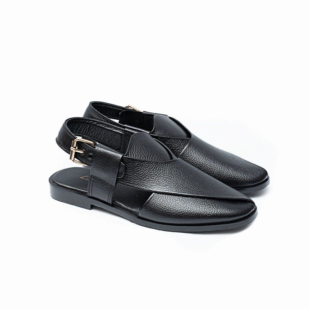 LS Pure Leather Handmade Peshawari Black Sandal-662 Slippers Whole Foods