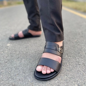 LS Pure leather Handmade Soleva Chappal LS-158 BLK Cozy Slippers Uggs