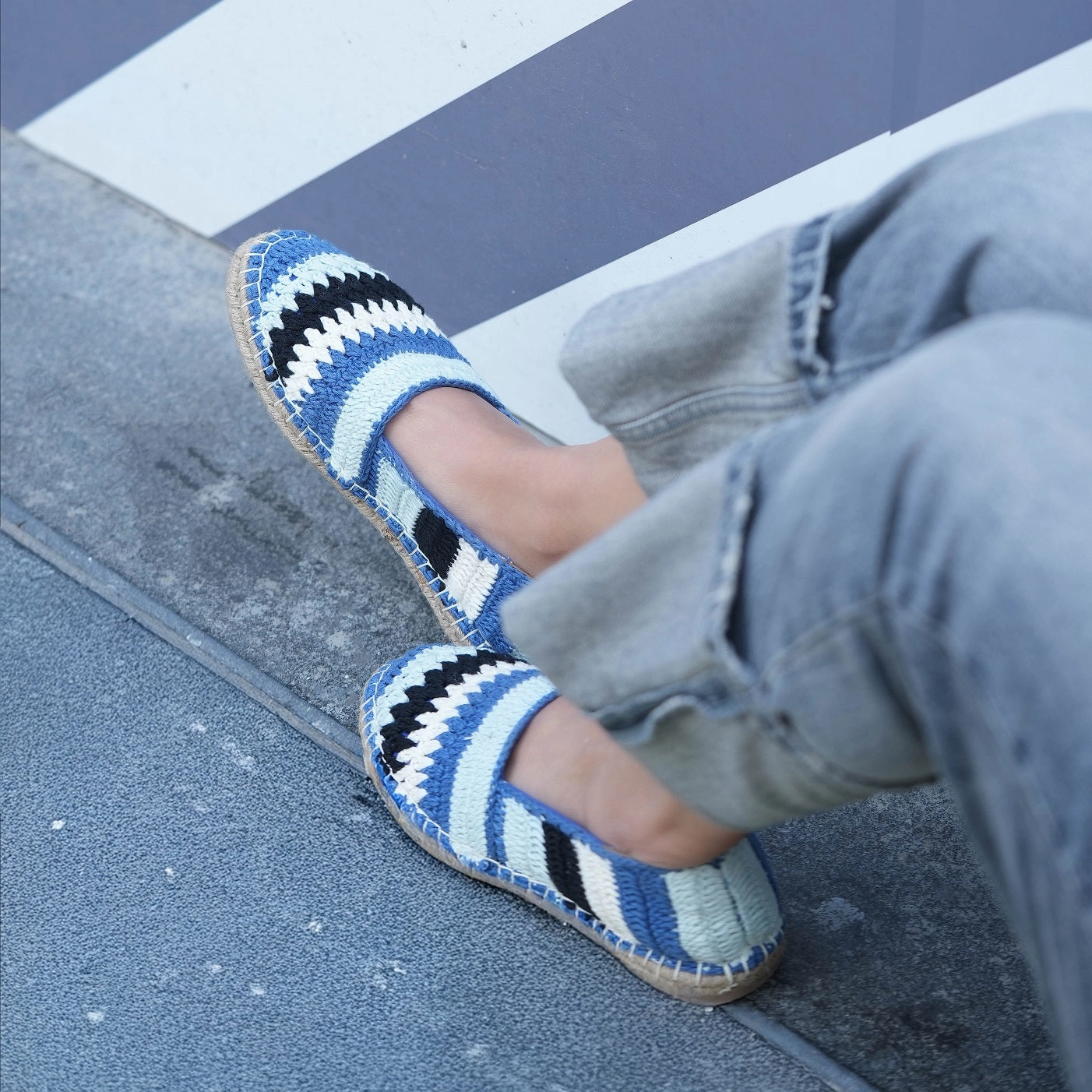 Marrakech Crochet  Espadrilles - Blue Hermes Espadrilles Wedge