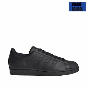 Grade School Adidas Superstar J Shoes - Black/Black Comfort Walking