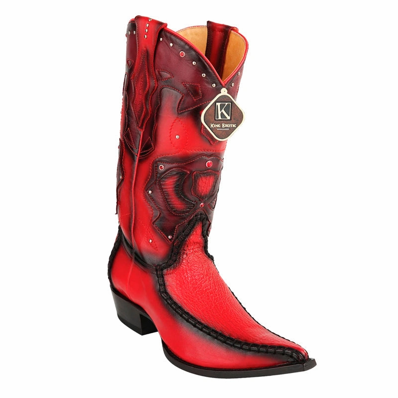 Two Boots Pizza Men's King Exotic Genuine Sharkskin Boots 3x Toe Burnished Red (495v20912)