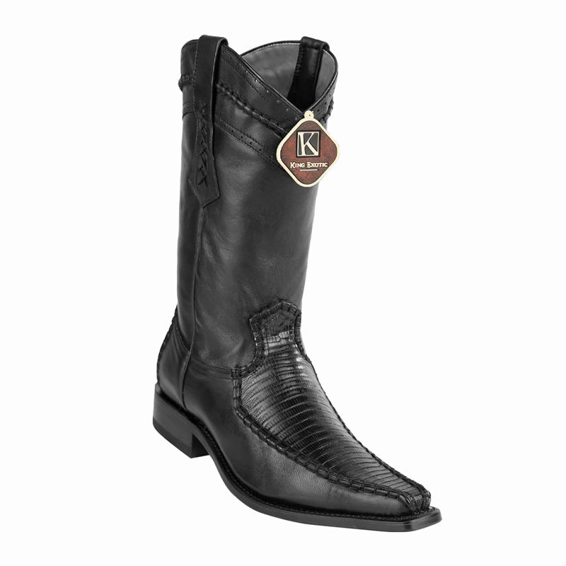 Over The Knee Leather Boots Men's King Exotic Teju Lizard Boots European Toe Handcrafted  Black (477bd0705)