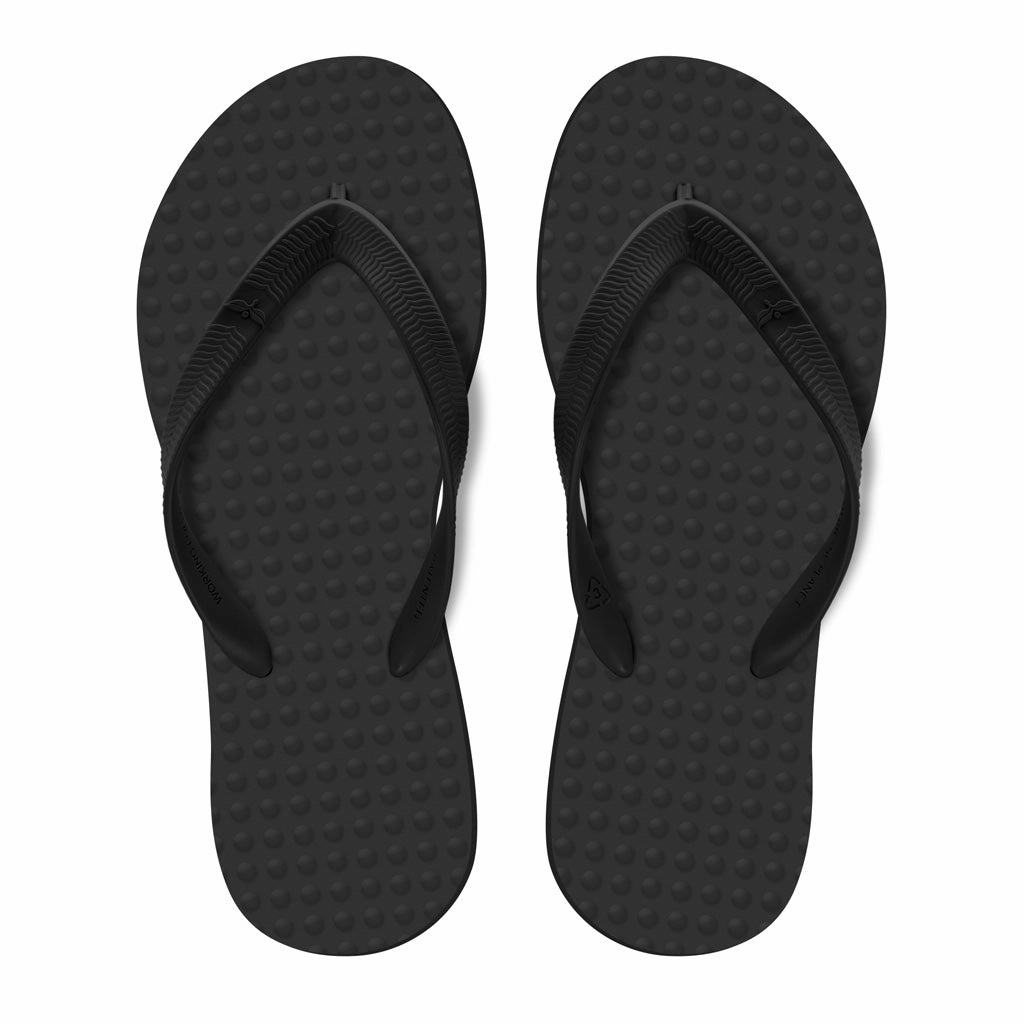 Men's Sustainable Flip Flops Recycled Black with Recycled Black Straps Fun Fur Flip Flops