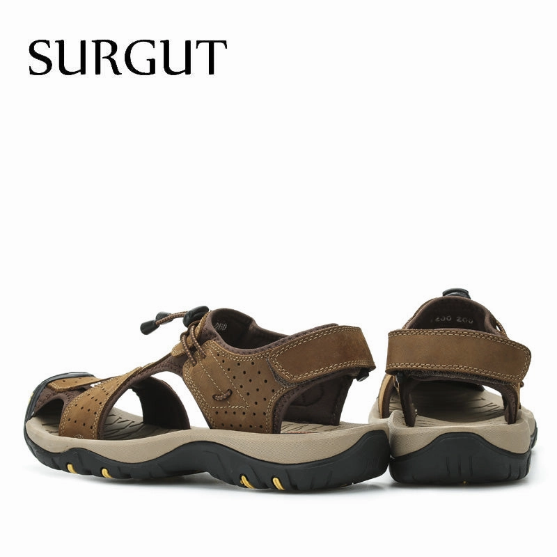 Men Sandals Genuine Leather Cowhide Male Summer Shoes Quality Beach Slippers Casual Leather Gladiator Sandals Tuxedo Flats Shoes